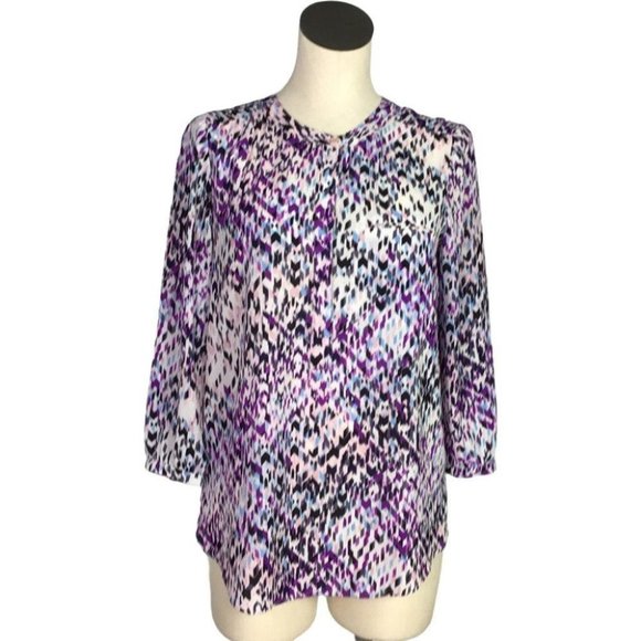 NYDJ Tops - NYDJ S Pleat Back Geometric Tunic Top White Flowy
